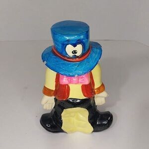 Vtg Ceramic Clown Hat Over Eyes Coin Bank 7" Big Blue Top Hat Circus Figurine